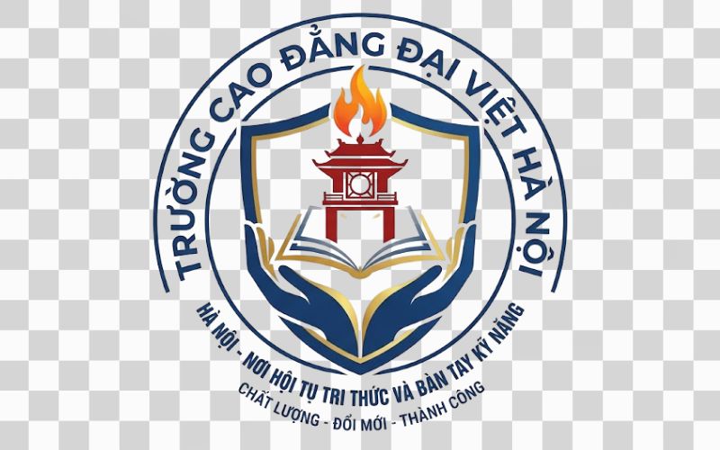 Logo Cao đẳng Đại Việt Hà Nội kết hợp hình ảnh bàn tay và tri thức