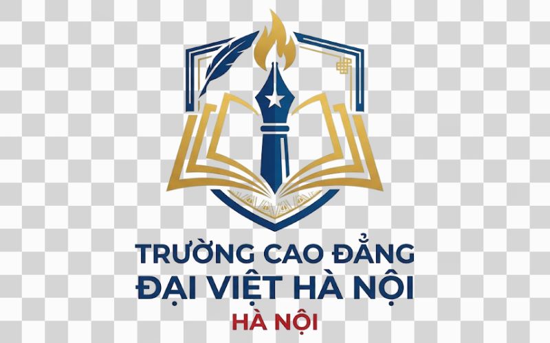 Logo Cao đẳng Đại Việt Hà Nội kết hợp hình ảnh cây bút và trang sách