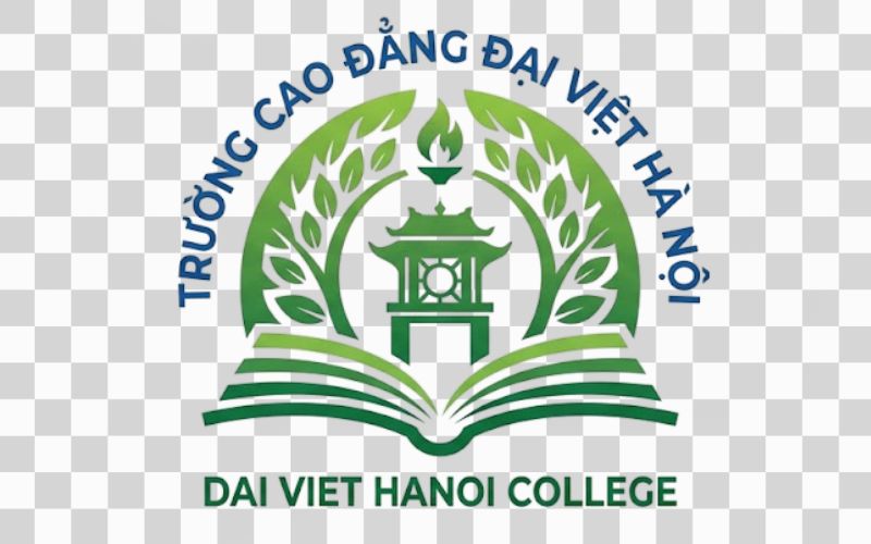 Logo Cao đẳng Đại Việt Hà Nội kết hợp hình ảnh lá cây và môi trường giáo dục