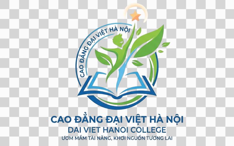 Logo Cao đẳng Đại Việt Hà Nội kết hợp hình ảnh mầm cây và thế hệ trẻ