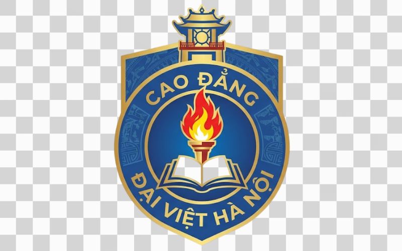 Logo Cao đẳng Đại Việt Hà Nội kết hợp hình ảnh ngọn đuốc tri thức