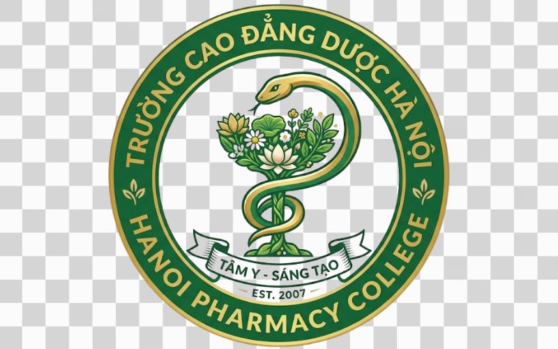 Logo Cao đẳng Dược Hà Nội kết hợp hoa và cây xanh