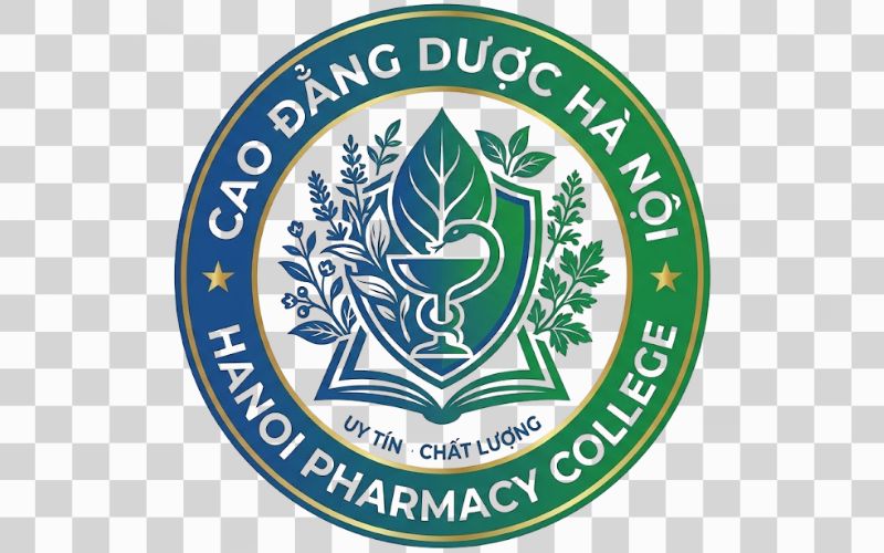 Logo Cao đẳng Dược Hà Nội kết hợp lá cây và thảo dược