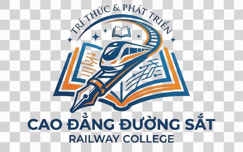 Logo Cao đẳng Đường sắt kết hợp hình ảnh cây bút và học tập