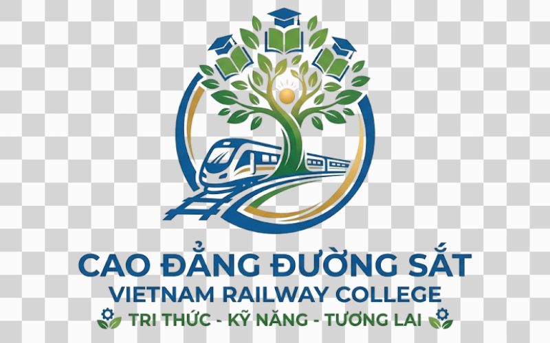 Logo Cao đẳng Đường sắt kết hợp hình ảnh cây xanh và môi trường học tập