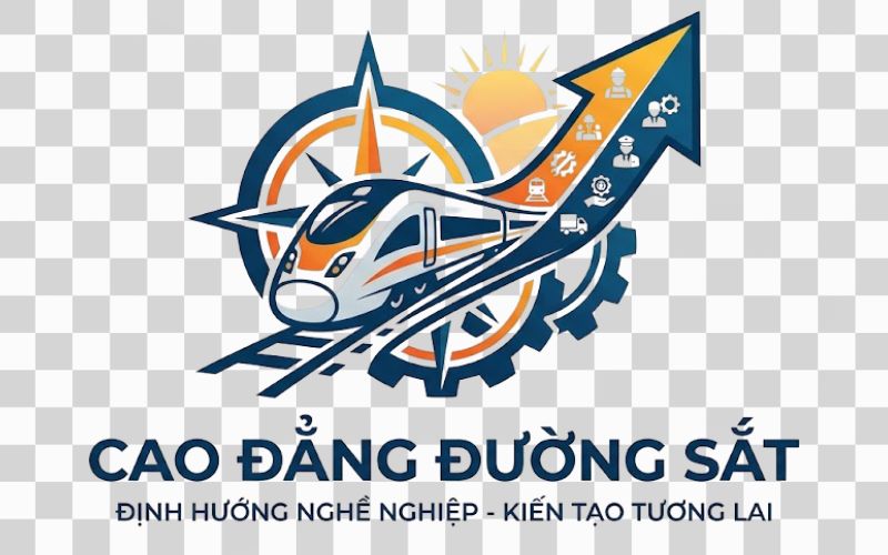 Logo Cao đẳng Đường sắt kết hợp hình ảnh đoàn tàu và định hướng nghề nghiệp