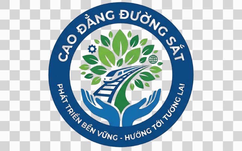 Logo Cao đẳng Đường sắt kết hợp hình ảnh lá cây và phát triển bền vững