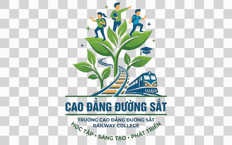 Logo Cao đẳng Đường sắt kết hợp hình ảnh mầm cây và thế hệ trẻ