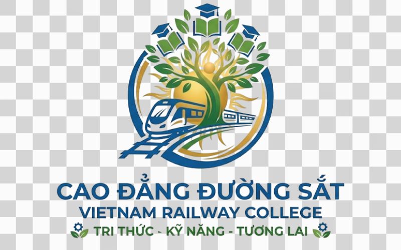 Logo Cao đẳng Đường sắt kết hợp hình ảnh mặt trời và tương lai