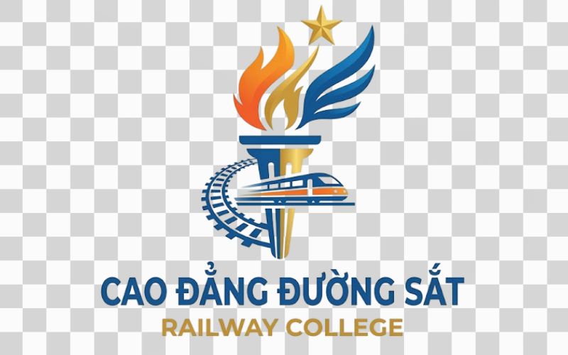 Logo Cao đẳng Đường sắt kết hợp hình ảnh ngọn đuốc và khát vọng