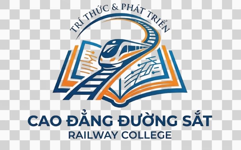 Logo Cao đẳng Đường sắt kết hợp hình ảnh quyển sách và tri thức