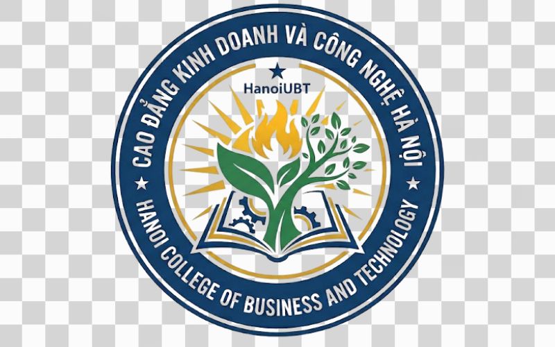 Logo Cao đẳng Kinh doanh và Công nghệ Hà Nội kết hợp hình ảnh lá cây