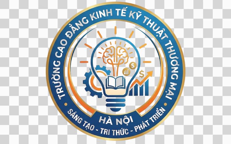 Logo Cao đẳng Kinh tế Kỹ thuật Thương mại kết hợp hình ảnh bóng đèn ý tưởng