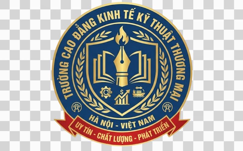 Logo Cao đẳng Kinh tế Kỹ thuật Thương mại kết hợp hình ảnh cây bút