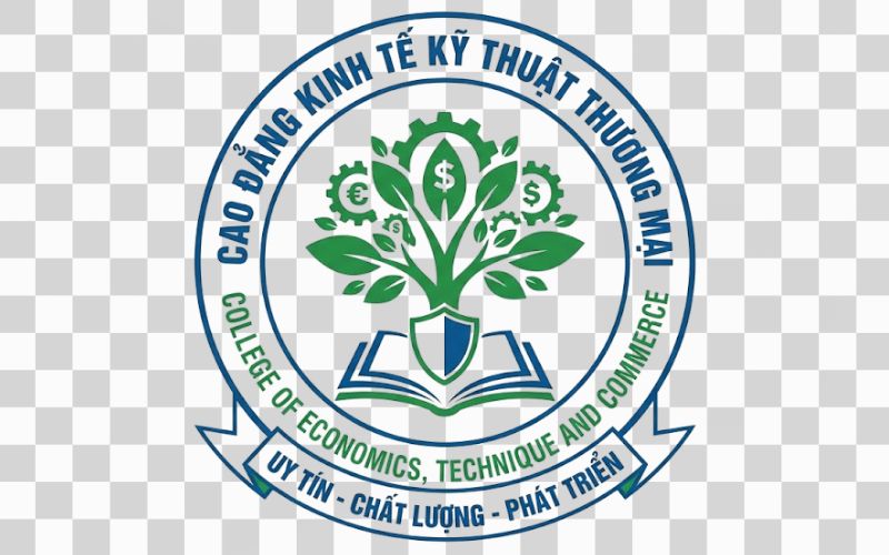 Logo Cao đẳng Kinh tế Kỹ thuật Thương mại kết hợp hình ảnh cây xanh