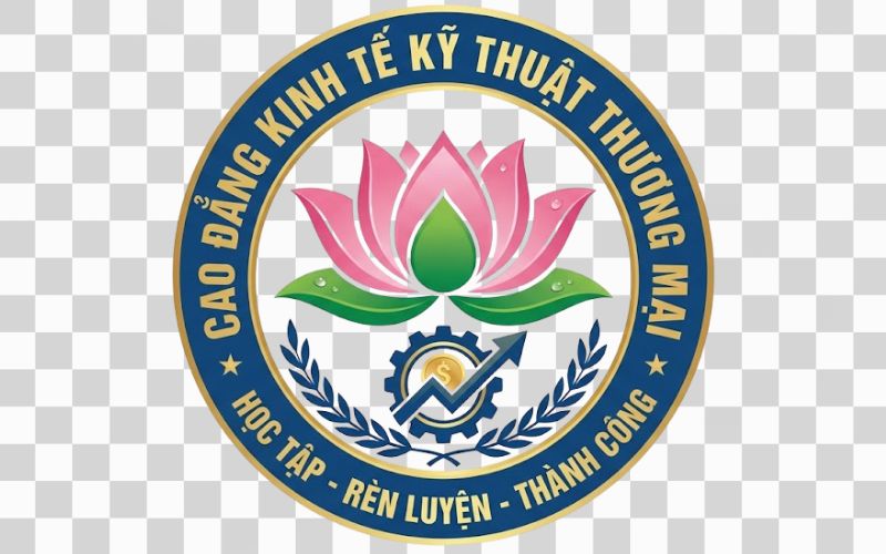Logo Cao đẳng Kinh tế Kỹ thuật Thương mại kết hợp hình ảnh hoa sen