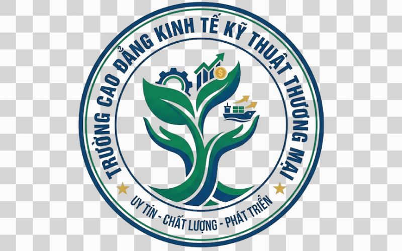 Logo Cao đẳng Kinh tế Kỹ thuật Thương mại kết hợp hình ảnh mầm cây