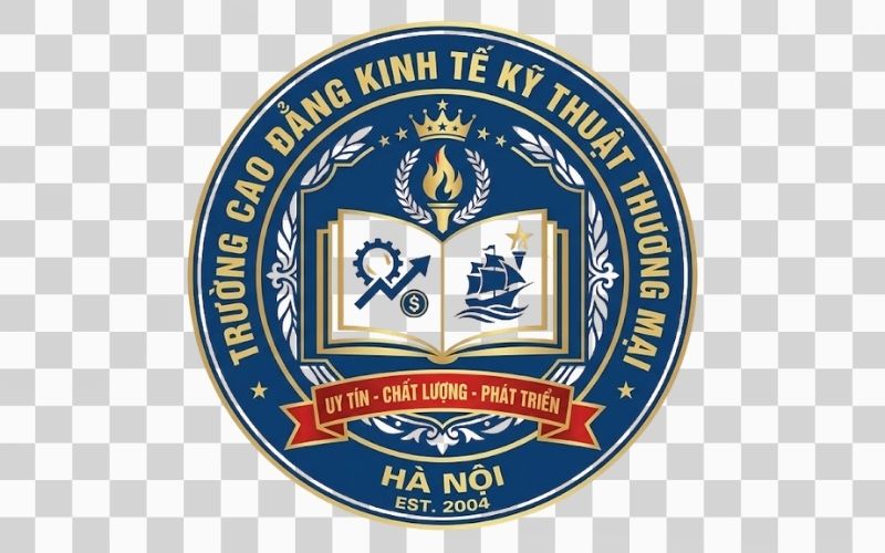 Logo Cao đẳng Kinh tế Kỹ thuật Thương mại kết hợp hình ảnh quyển sách