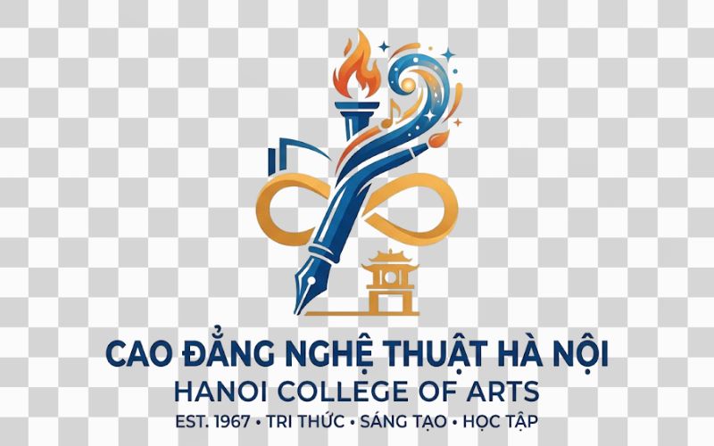 Logo Cao đẳng Nghệ thuật Hà Nội kết hợp hình ảnh cây bút và sáng tạo
