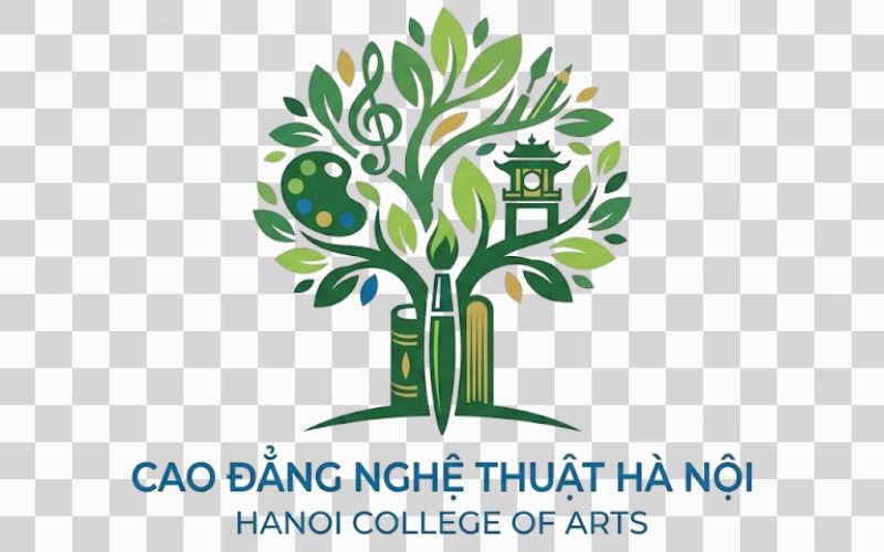 Logo Cao đẳng Nghệ thuật Hà Nội kết hợp hình ảnh cây xanh