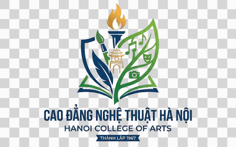 Logo Cao đẳng Nghệ thuật Hà Nội kết hợp hình ảnh lá cây