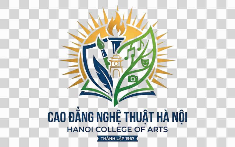 Logo Cao đẳng Nghệ thuật Hà Nội kết hợp hình ảnh mặt trời