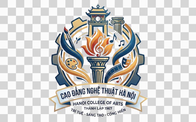 Logo Cao đẳng Nghệ thuật Hà Nội kết hợp hình ảnh ngọn đuốc