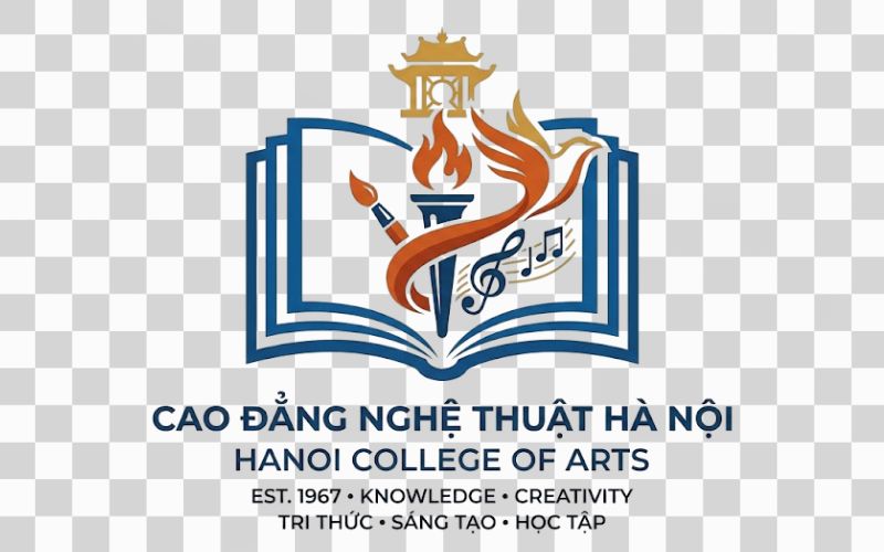 Logo Cao đẳng Nghệ thuật Hà Nội kết hợp hình ảnh quyển sách