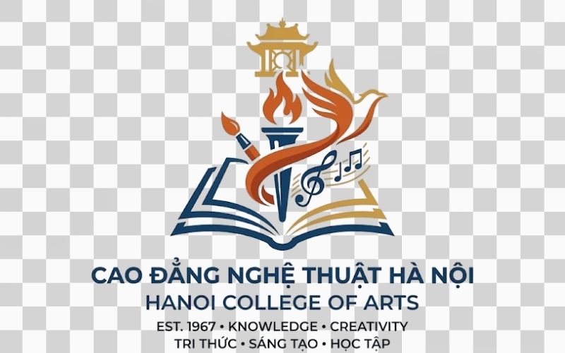 Logo Cao đẳng Nghệ thuật Hà Nội kết hợp hình ảnh tri thức và học tập