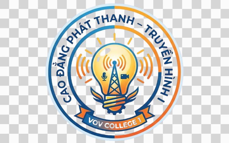 Logo Cao đẳng Phát thanh – Truyền hình I kết hợp hình ảnh bóng đèn