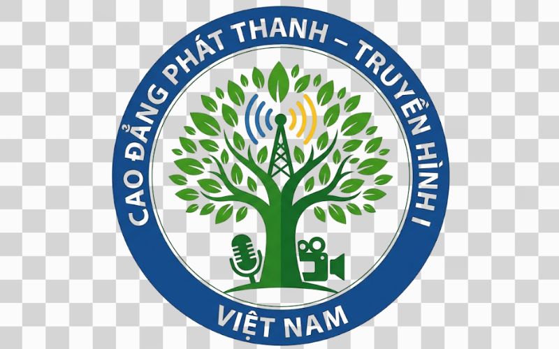 Logo Cao đẳng Phát thanh – Truyền hình I kết hợp hình ảnh cây xanh