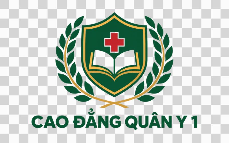 Logo Cao đẳng Quân Y 1 kết hợp khiên và vòng nguyệt quế