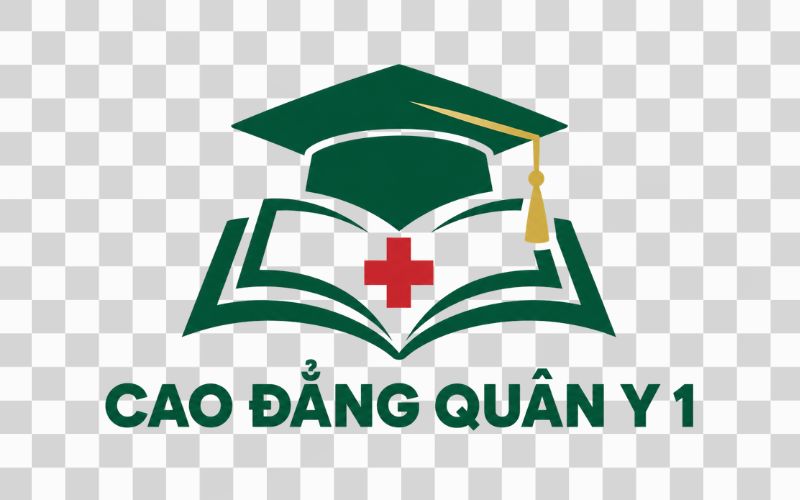 Logo Cao đẳng Quân Y 1 kết hợp mũ tốt nghiệp và quyển sách