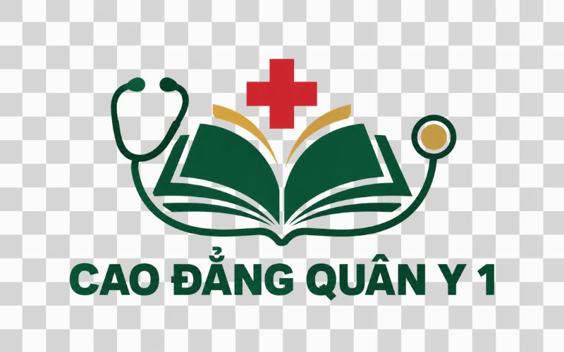 Logo Cao đẳng Quân Y 1 kết hợp quyển sách và biểu tượng y khoa