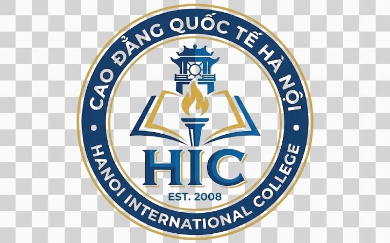 Logo Cao đẳng Quốc tế Hà Nội kết hợp biểu tượng giáo dục
