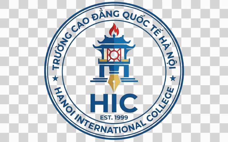 Logo Cao đẳng Quốc tế Hà Nội kết hợp hình ảnh cây bút