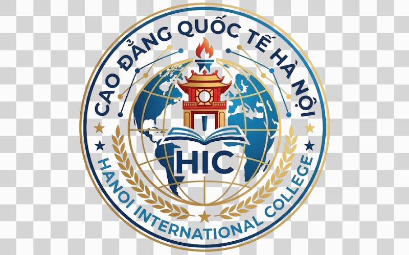 Logo Cao đẳng Quốc tế Hà Nội kết hợp hình ảnh địa cầu