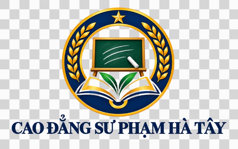 Logo Cao đẳng Sư phạm Hà Tây kết hợp bảng viết và phấn trắng