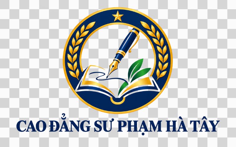 Logo Cao đẳng Sư phạm Hà Tây kết hợp bút viết và trang sách