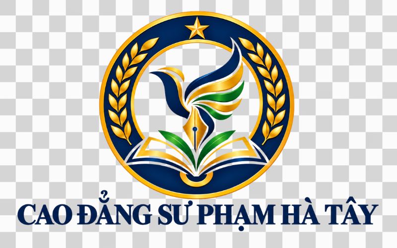 Logo Cao đẳng Sư phạm Hà Tây kết hợp cây bút và cánh chim
