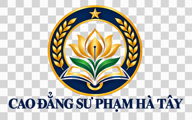 Logo Cao đẳng Sư phạm Hà Tây kết hợp hoa sen và quyển sách