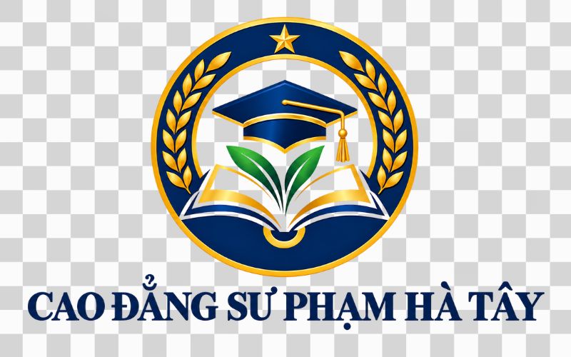 Logo Cao đẳng Sư phạm Hà Tây kết hợp mũ tốt nghiệp và quyển sách