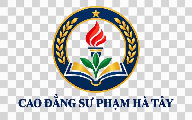 Logo Cao đẳng Sư phạm Hà Tây kết hợp quyển sách và ngọn đuốc