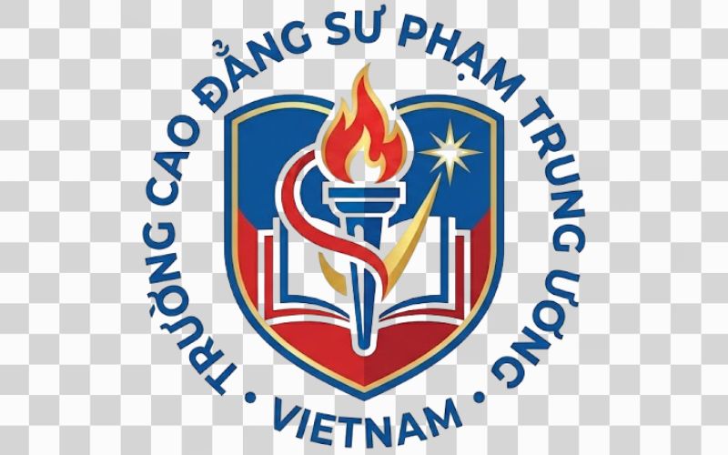 Logo Cao đẳng Sư phạm Trung ương kết hợp ngọn đuốc giáo dục