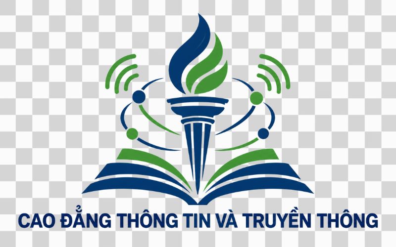 Logo Cao đẳng Thông tin và Truyền thông kết hợp ngọn đuốc tri thức