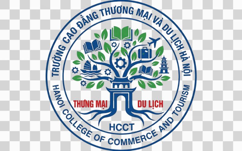 Logo Cao đẳng Thương mại và Du lịch Hà Nội kết hợp cây tri thức