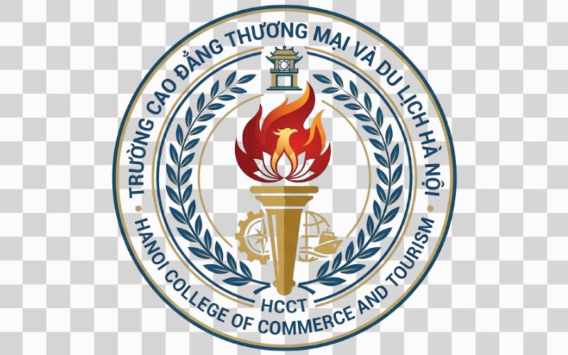 Logo Cao đẳng Thương mại và Du lịch Hà Nội kết hợp ngọn đuốc giáo dục