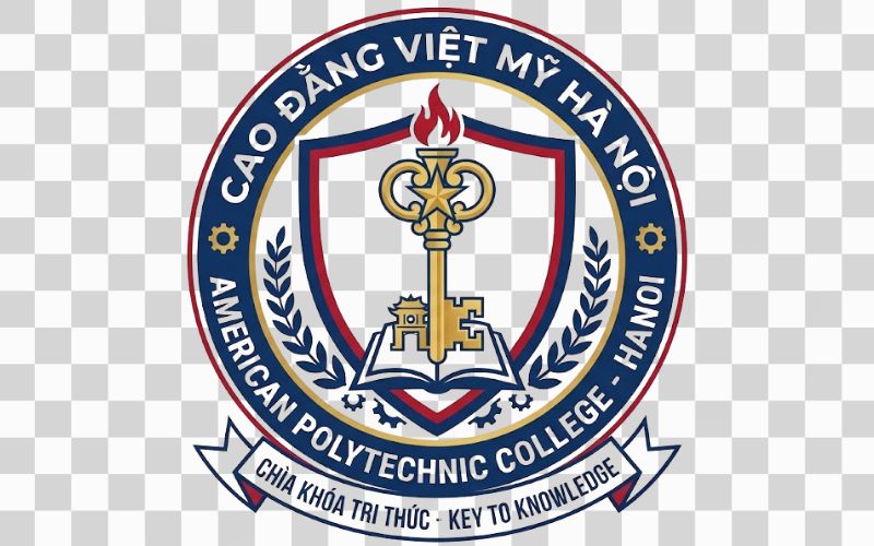 Logo Cao đẳng Việt Mỹ Hà Nội kết hợp chiếc chìa khóa tri thức