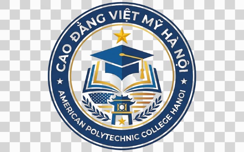 Logo Cao đẳng Việt Mỹ Hà Nội kết hợp mũ tốt nghiệp