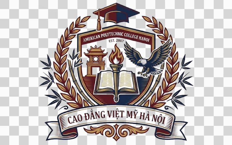 Logo Cao đẳng Việt Mỹ Hà Nội phong cách học thuật cổ điển